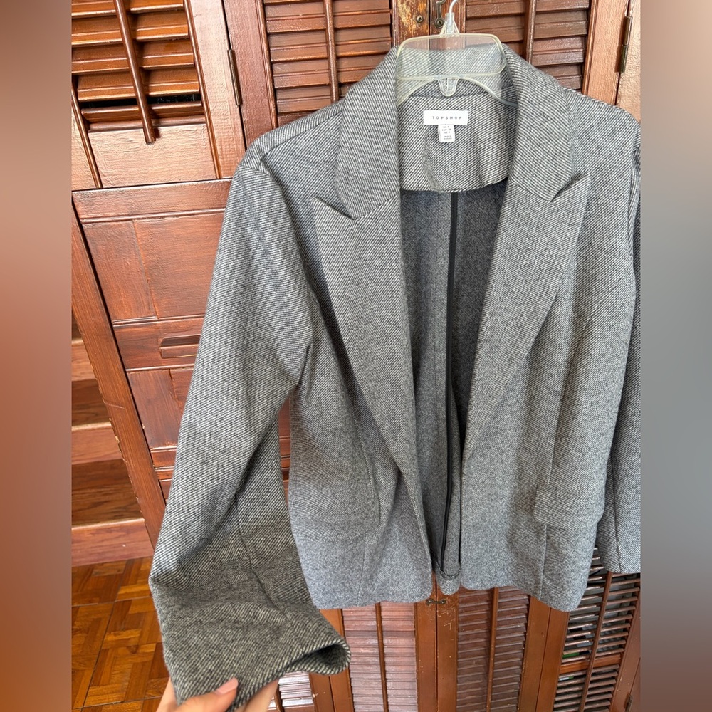 Topshop Gray Herringbone Tailored Blazer